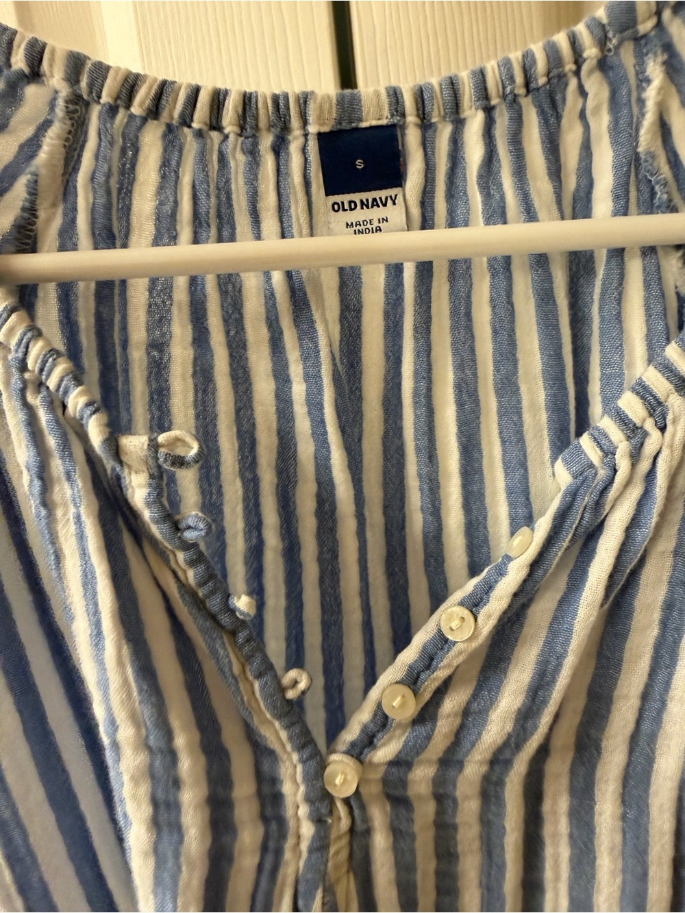 Old Navy Light Blue and White Striped Peasant Blouse - Picture 2 of 4